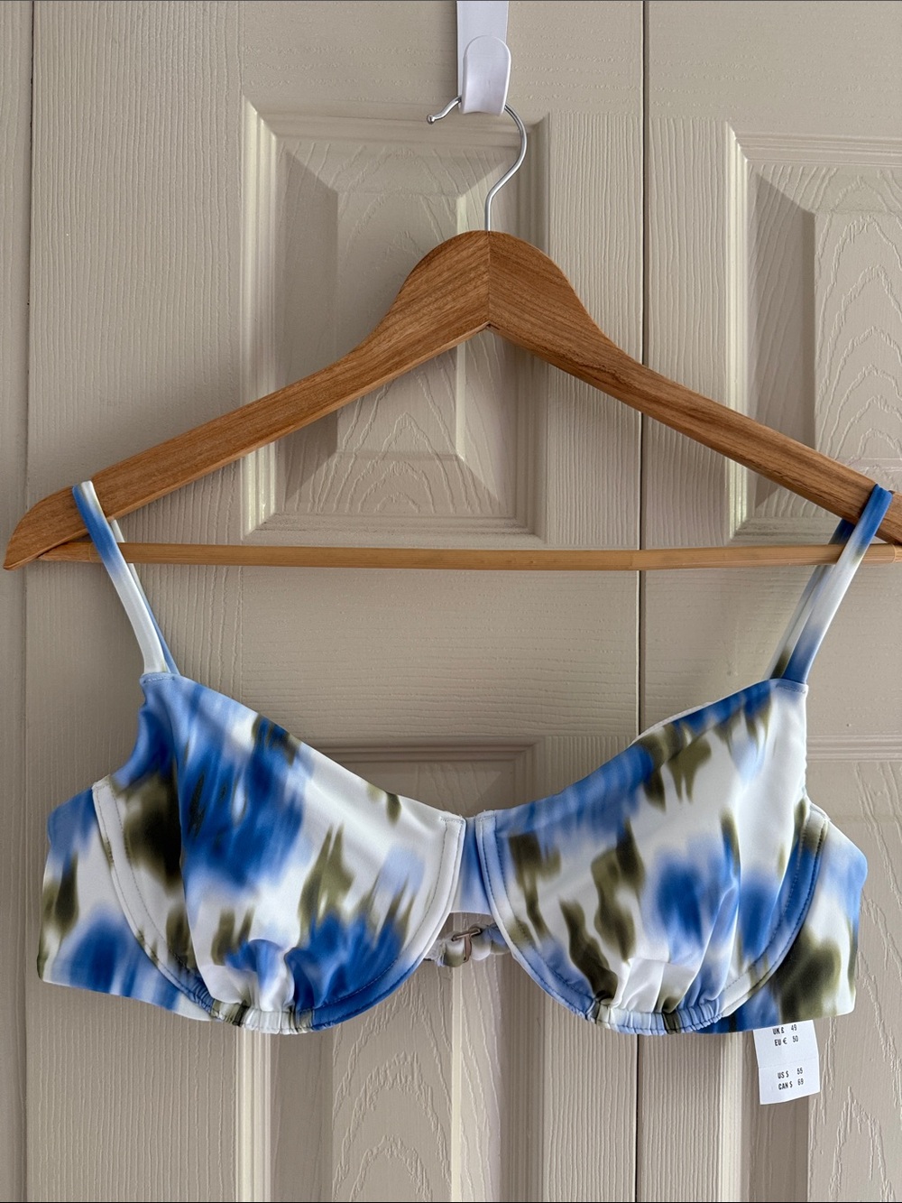 Abercrombie & Fitch Blue White Olive water color Underwire Bikini Top